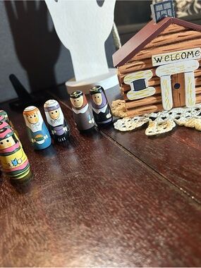 Hand-Painted Wooden Holiday Nativity Peg Dolls - Multicolor